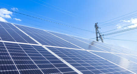 Solar panels on the sky background. Clean green energy concept