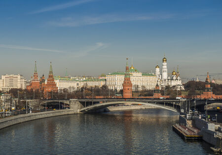 Russia. City of Moscow. Great Stone Bridge and the Kremlin.の写真素材