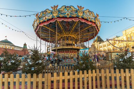 Moscow, Russia - February 18, 2016: a Christmas carousel on red square.のeditorial素材