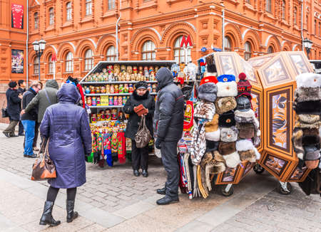 Moscow, Russia - March 22, 2016: Trade of Souvenirs at the Revolution square.のeditorial素材