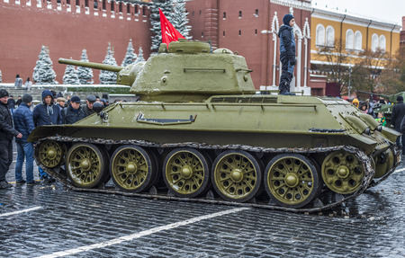 Moscow, Russia - 7 November 2016: Exhibition of military equipment during the war in red square.のeditorial素材