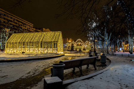 Moscow, Russia - January 03, 2017: new year and Christmas lighting decoration Pushkin square.のeditorial素材