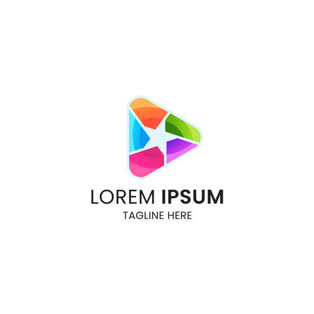 Awesome colorful stars media play logo icon design template premium vectorのイラスト素材