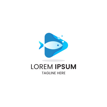 Awesome Fish with play button media logo icon design template premium vectorのイラスト素材
