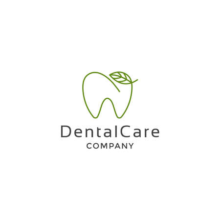 Tooth with leaf Dental Care Logo Icon Design Template. Simple, minimalist , green, leafのイラスト素材