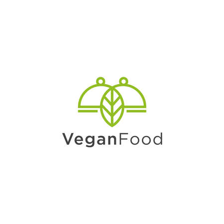 Leaf and food cover Fresh Food Logo Icon Design Template. Vegan, Leaf, Diet, Green Vector Illustrationのイラスト素材