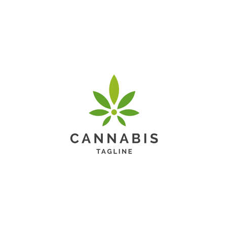 Green Cannabis Leaf Logo Icon Design Template. weed, hemp, farm, vector illustrationのイラスト素材