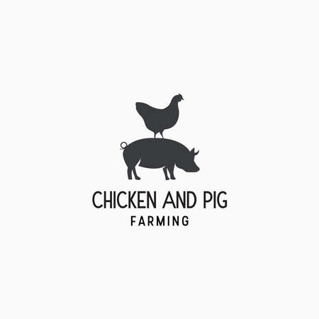 Chicken and Pig animal livestock logo Icon Design Template Vector Illustrationのイラスト素材