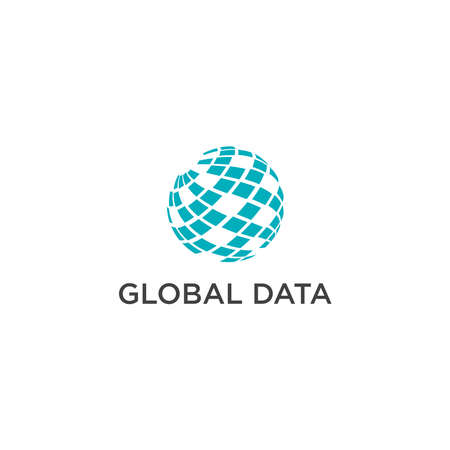 Digital pixel globe. Data Global Logo Icon Design Template Vectorのイラスト素材