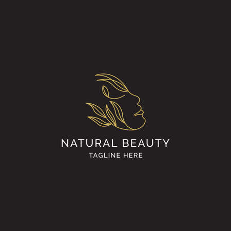 Woman Face with leaf Natural Beauty women Logo Design Templateのイラスト素材