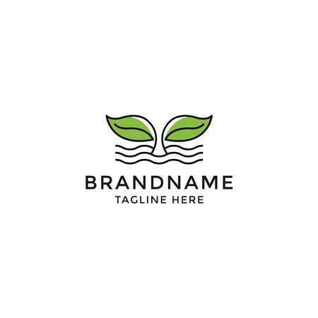Whale tail with green leaf shape Logo Icon Design Template. Tail, Leaf, Nature Vector Illustrationのイラスト素材