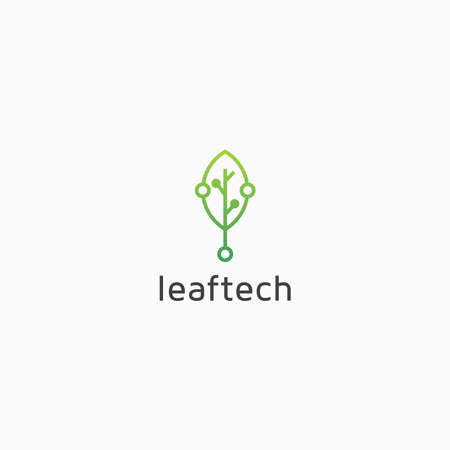 Green Leaf Tech Logo Icon Design Template. Data, connection, dot, modern Vector Illustrationのイラスト素材