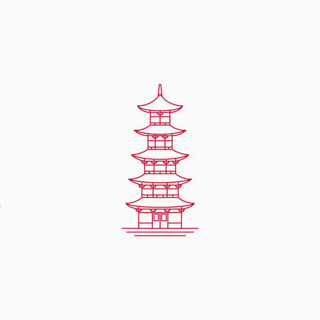 Pagoda Line art Logo Icon Design Template Vector Illustrationのイラスト素材