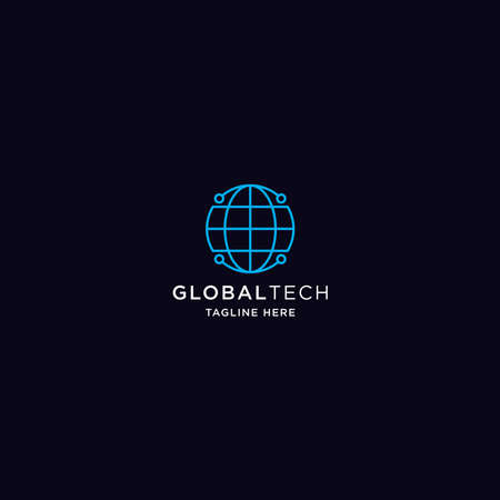 Monoline Global Tech blue Logo Icon Design Template modern flat Vector Illustrationのイラスト素材