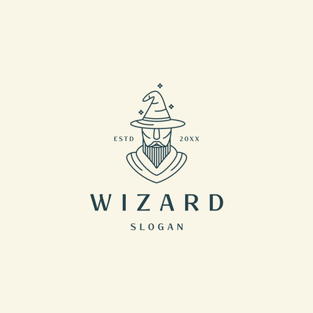 Wizard mono line logo icon design template vector illustrationのイラスト素材