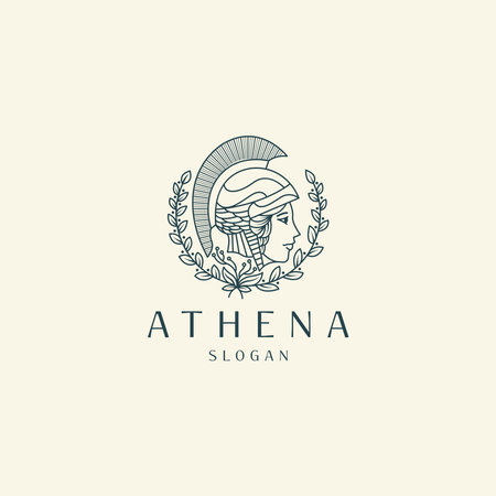 Luxurious Greek Goddess Athena mono line logo icon design template vector illustrationのイラスト素材