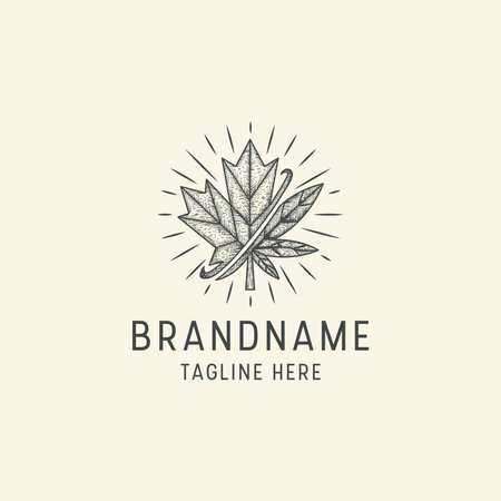 Maple and cannabis leaf engraving logo icon design template vector illustrationのイラスト素材