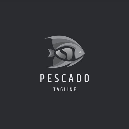 Fish monochrome gradient flat logo icon design template vector illustrationのイラスト素材