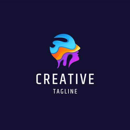 Human head colorful gradient flat logo icon design template vector illustrationのイラスト素材