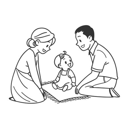 Illustration of Father and Son Playing with Their Grandson on White Backgroundのイラスト素材