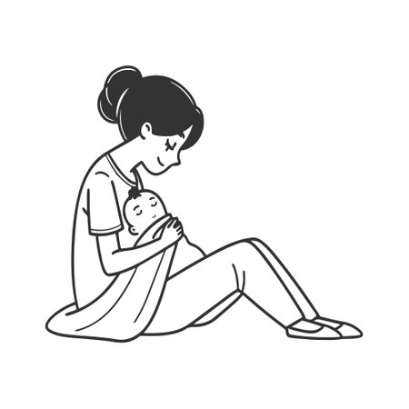 Mother and baby. Black and white vector illustration of a mother and baby.のイラスト素材