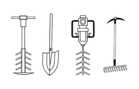 Garden tools set. Outline illustration of garden tools set for web designのイラスト素材