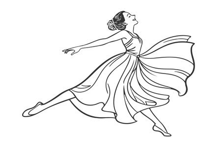 Ballerina in a dress. Black and white vector illustration.のイラスト素材
