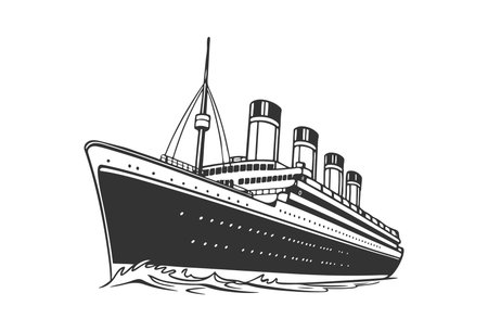 Cruise ship. Vector illustration in black and white colors isolated on white background.のイラスト素材