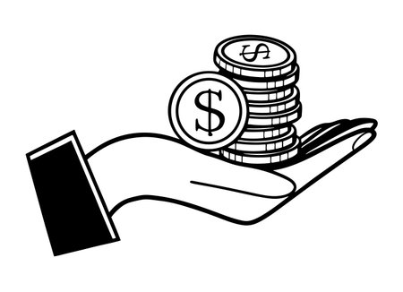 hand with coins money financial item banking commerce market payment buy currency accounting and invest theme Vector illustrationのイラスト素材