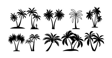 Palm tree silhouettes. Vector illustration isolated on white background.のイラスト素材