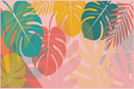 Abstract background with tropical leaves. Vector illustration, flat design. Colorful background.のイラスト素材