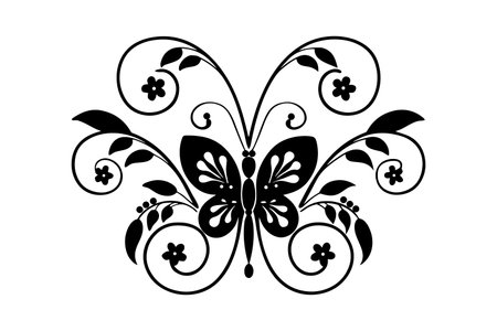 butterfly silhouette with floral pattern on white background vector illustration designのイラスト素材