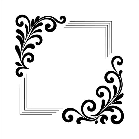 Elegant black and white frame with floral pattern. Vector illustrationのイラスト素材