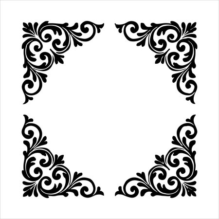Decorative frame Elegant element for design in Eastern style, place for text. Floral black border. Lace illustration for invitations and greeting cardsのイラスト素材