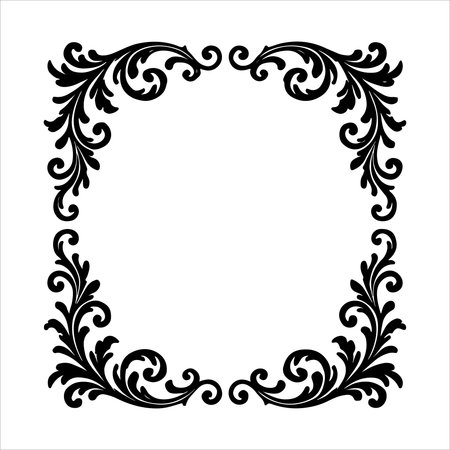 Illustration of floral frame in black on a white background - vectorのイラスト素材