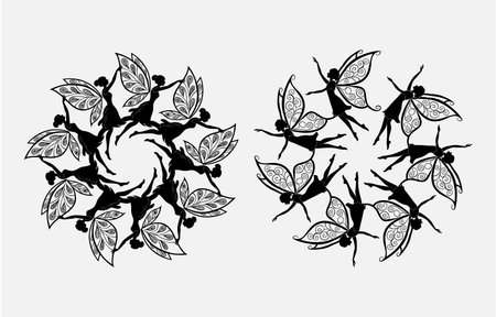 Vector set of black silhouettes of fairies on a white backgroundのイラスト素材