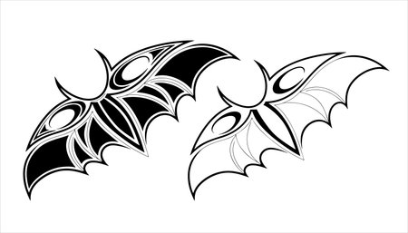 Vector illustration of two black bats on white background. Tattoo design.のイラスト素材