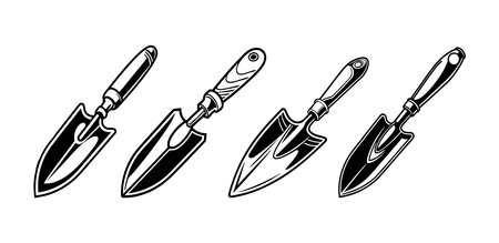 Shovel and spade icon set. Black and white vector illustration.のイラスト素材