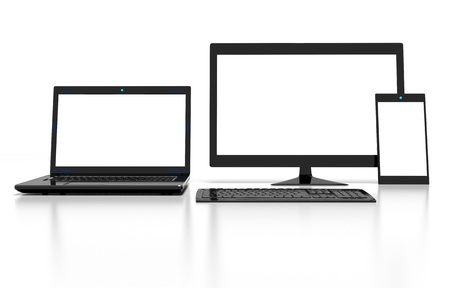 monitor, laptop, tablet on a white backgroundの写真素材