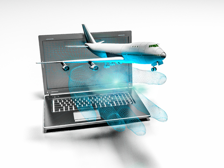 Flying model aircraft from the laptop with binary handの写真素材