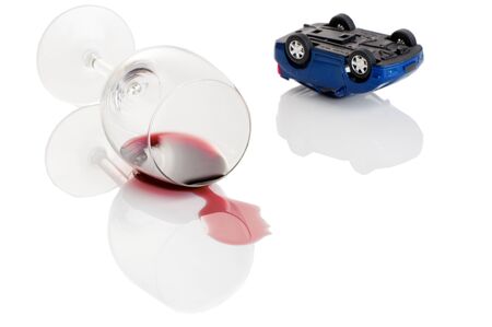 turn the car and glass of wine. concept does not drink drivingの写真素材
