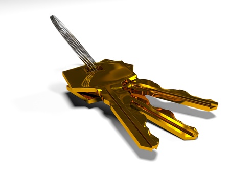 Bunch of keys on the white background, 3d render
