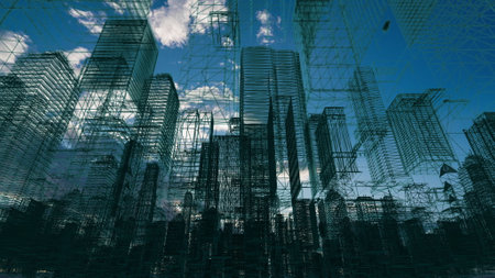 Futuristic city skyline, Artificial intelligence, Internet of things,aerial view of the city of the...