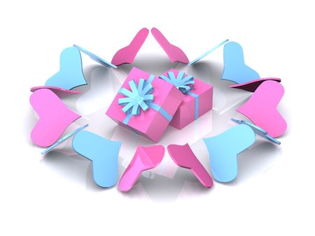 hearts around gifts. 3dの写真素材