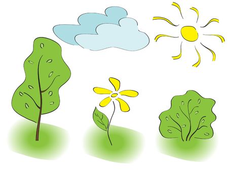 cloud sun tree flower bush. vectorの写真素材