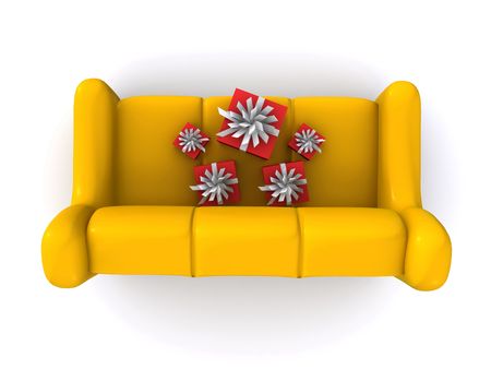 present boxes on sofa. 3dの写真素材