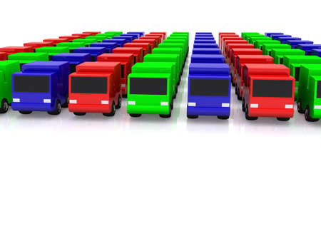 row of RGB cars. 3D