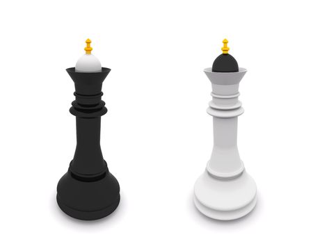 black and white queens isolated on white. 3D chessの写真素材
