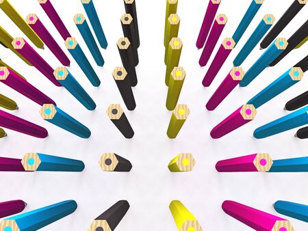 many rows of CMYK colored pencils. 3Dの写真素材