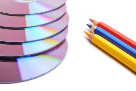 whriting equipment. pencils and disksの写真素材